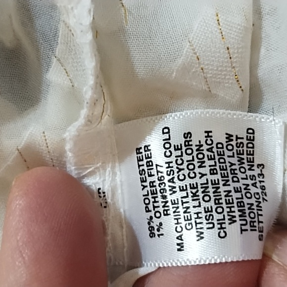 White Sheer fancy blouse long sleeve golden Accent Sz M Liz Claiborne - Picture 8 of 8